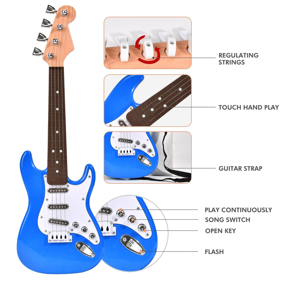 Huang Cheng Toys 16inch mini guitar wood grain highlights quality and kid-friendly design.