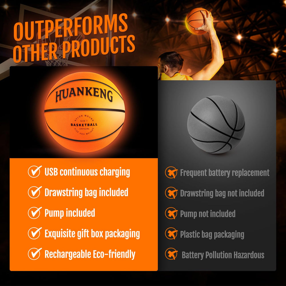 HuanKeng glow basketball durable rubber shell withstands outdoor use