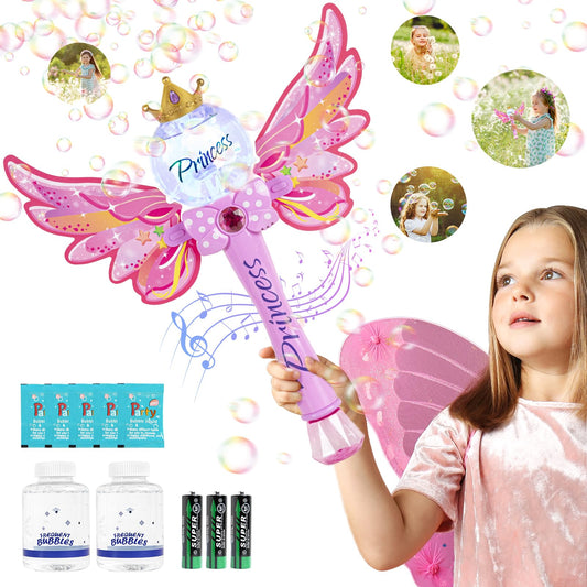 Hugeway Princess Bubble Wand pink crown design enhances pretend play with glittering bubbles.