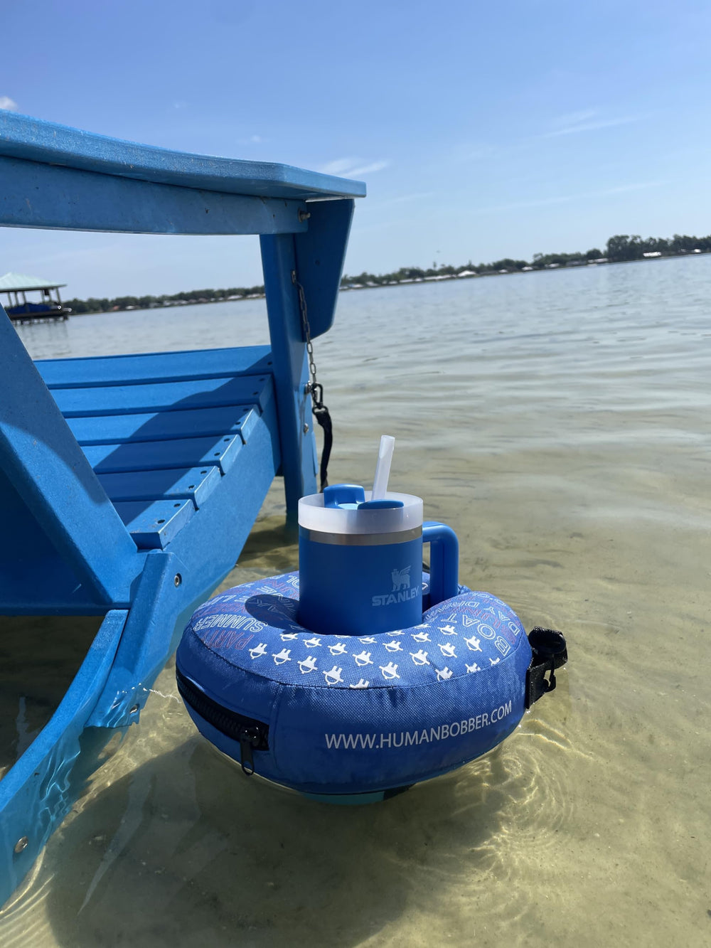 Human Bobber blue floating drink holder used in hot tubs and pools