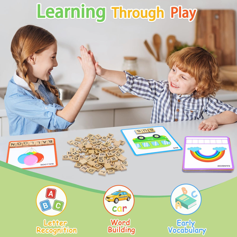 Humerry wooden alphabet tiles support hands-on letter recognition and spelling.