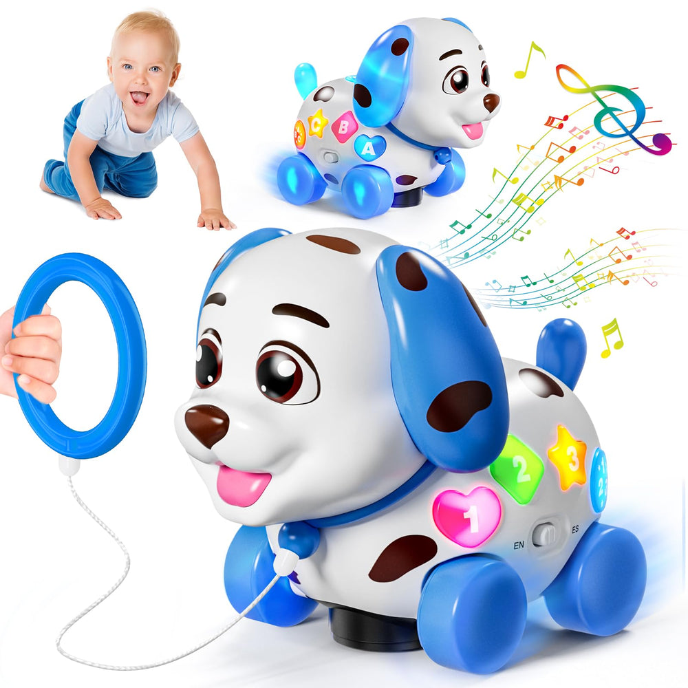 HumorPlay musical puppy toy in sit mode with engaging lights for babies