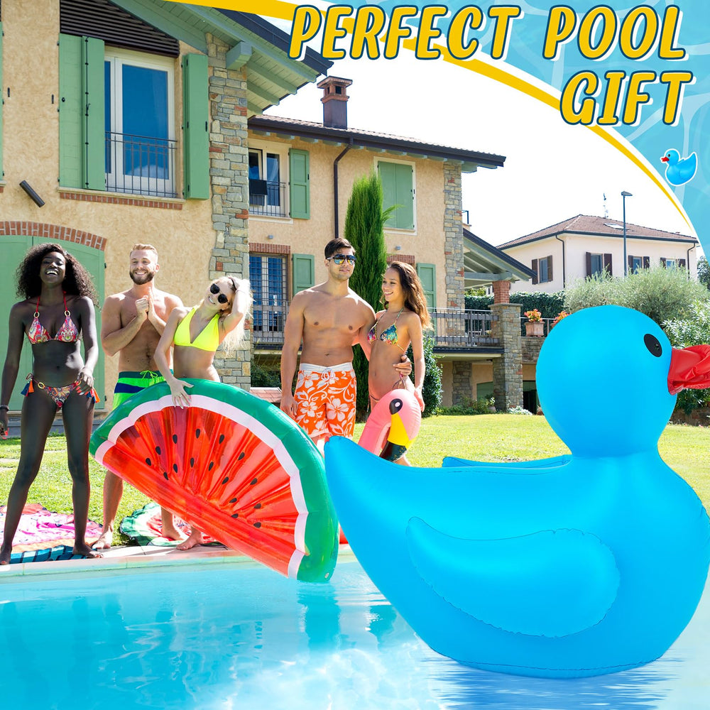 Hungdao inflatable duck enhances beach and pool party decor.