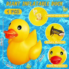 Hungdao giant inflatable duck in bright yellow pool float enhances summer parties.
