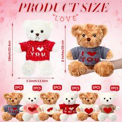 Hungdao white and brown plush bears wearing cute outfits for Valentine’s Day.