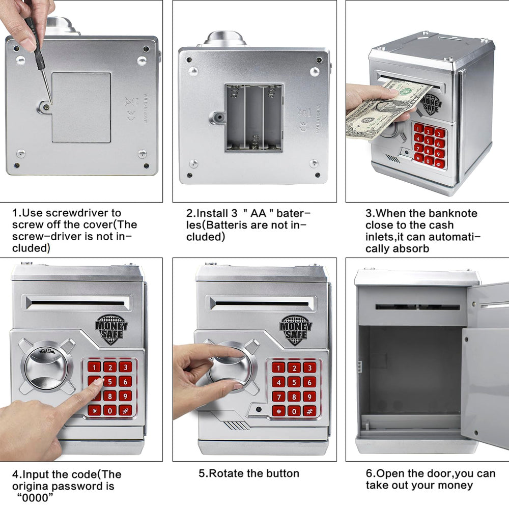 HUSAN piggy bank ABS-material construction emphasizes durability.