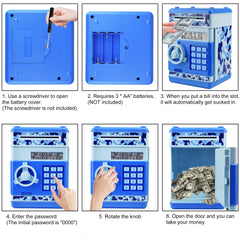 HUSAN piggy bank camo blue digital keypad highlights secure four digit password