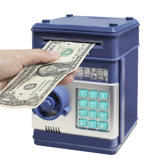 HUSAN piggy bank front view in sturdy ABS plastic for kids' savings.