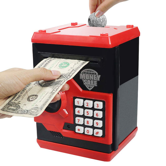 HUSAN piggy bank front view showing secure password lock for kids' savings.