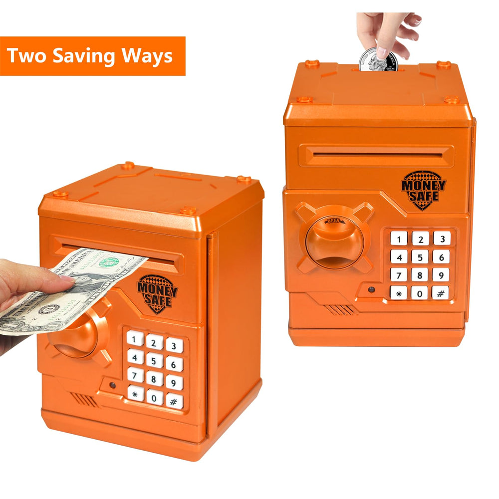 HUSAN piggy bank orange coin slot top view for easy coin storage.