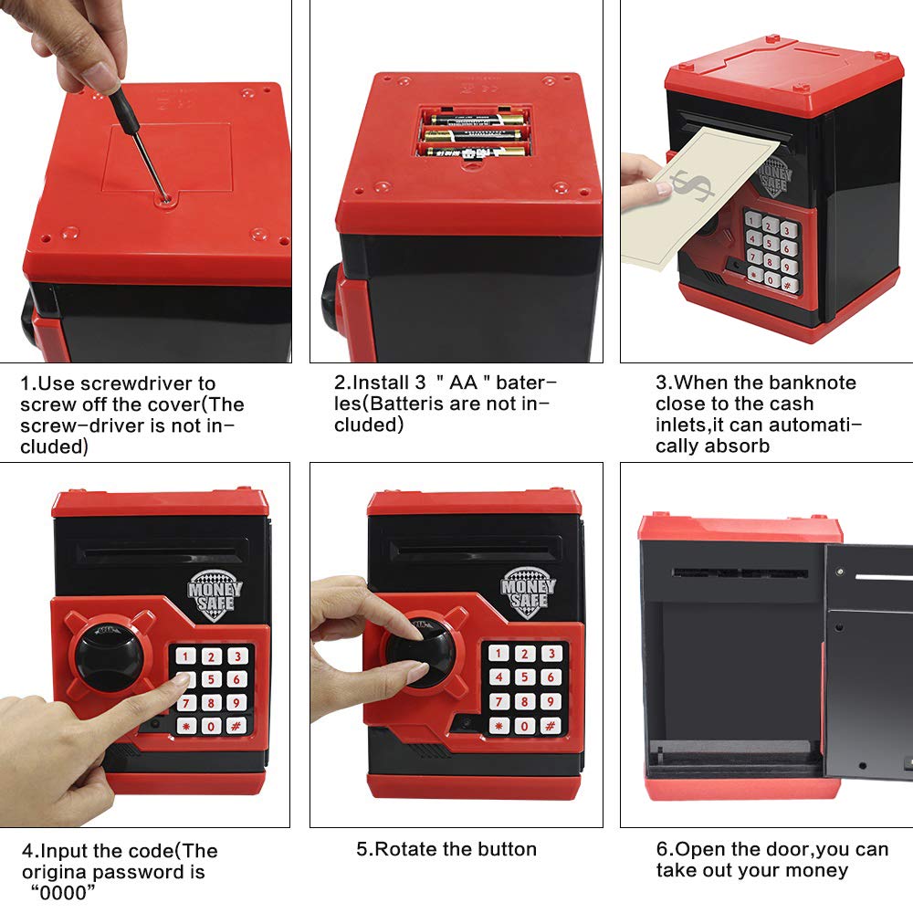 HUSAN piggy bank packaging includes manual and 24/7 support.