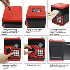 HUSAN piggy bank packaging includes manual and 24/7 support.