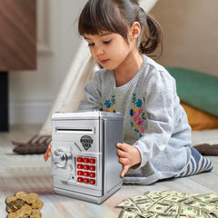 HUSAN piggy bank secure interior protects coins and notes.