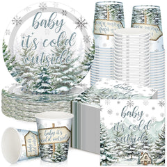 Hushee winter baby shower plates 9in sturdy dinner plates for meals and snacks