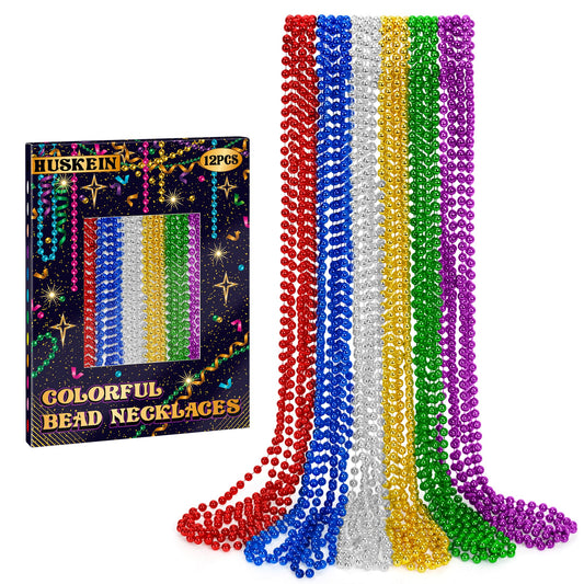 Huskein 12-piece Mardi Gras beads in 33-inch length for festive parade throws