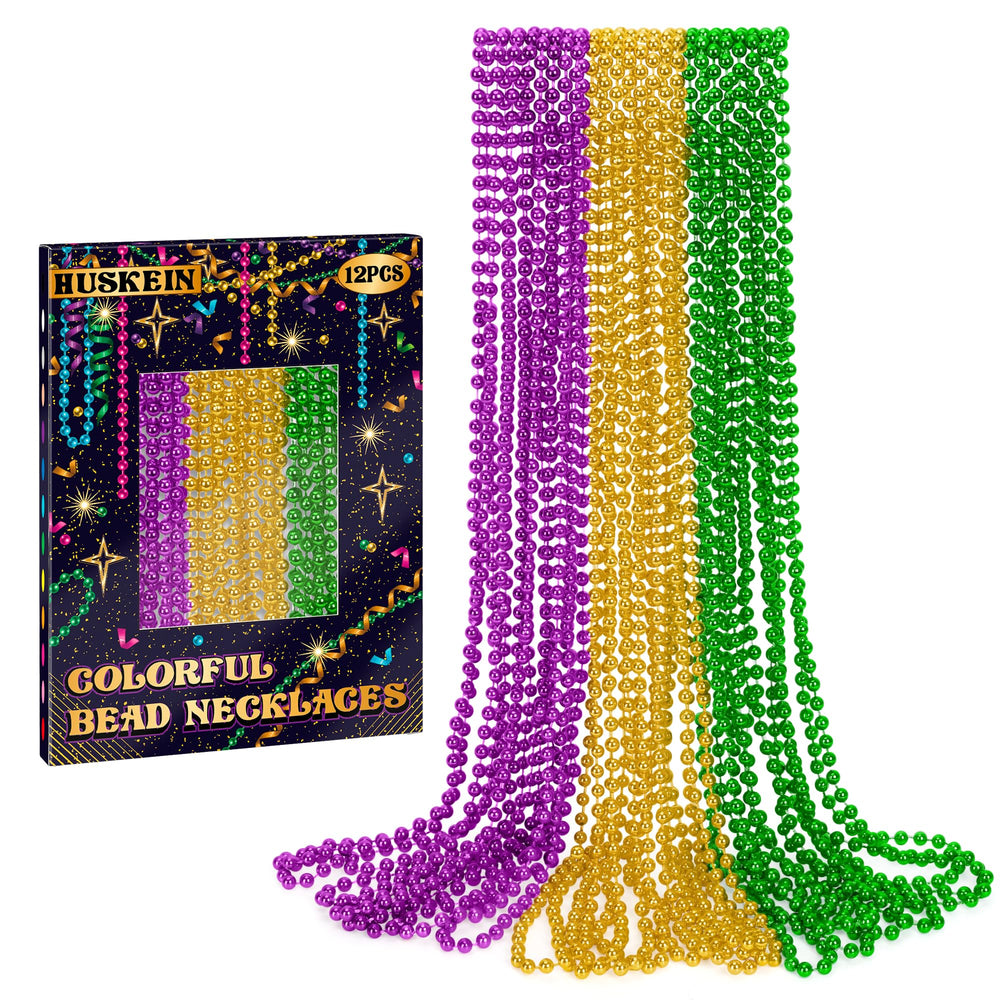Huskein Mardi Gras beads 33-inch purple-green-gold for parade style and festive looks.