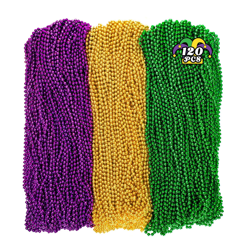 Huskein Mardi Gras beads 33-inch length in purple gold green for festive parades