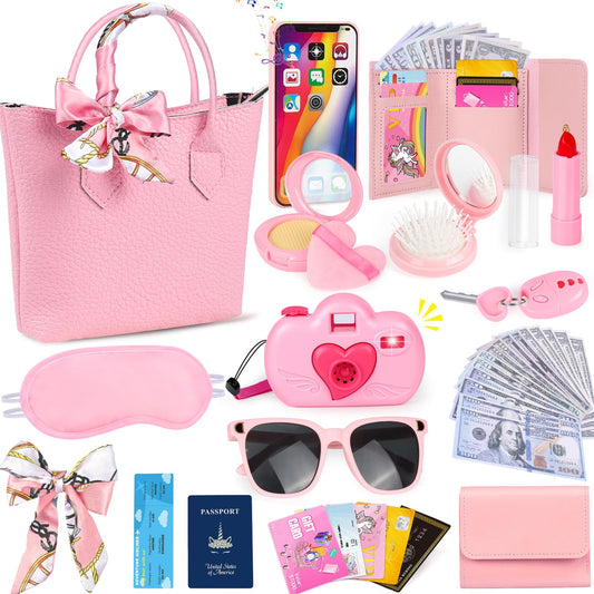 HUUIDY Play Purse handbag with zipper for organized pretend play on trips.