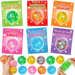 Huyamap glitter stress balls for classroom Valentine exchanges and sensory play.