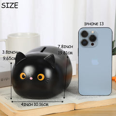 H&W Black Cat Piggy Bank crafted from durable plastic blending playful decor with function.