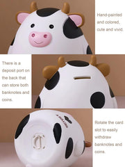HW Cow Piggy Bank material; lightweight, safe plastic for children.