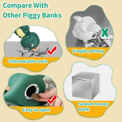 H&W Dinosaur Money Bank bottom plug shows simple opening when retrieving coins.