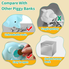 H&W Mini Piggy Bank blue durable PVC material for safe long-lasting use