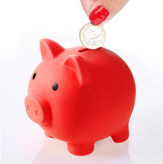 H&W red plastic piggy bank as a thoughtful gift idea for kids