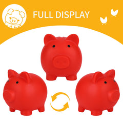 H&W mini piggy bank red side view emphasizing durable unbreakable plastic material