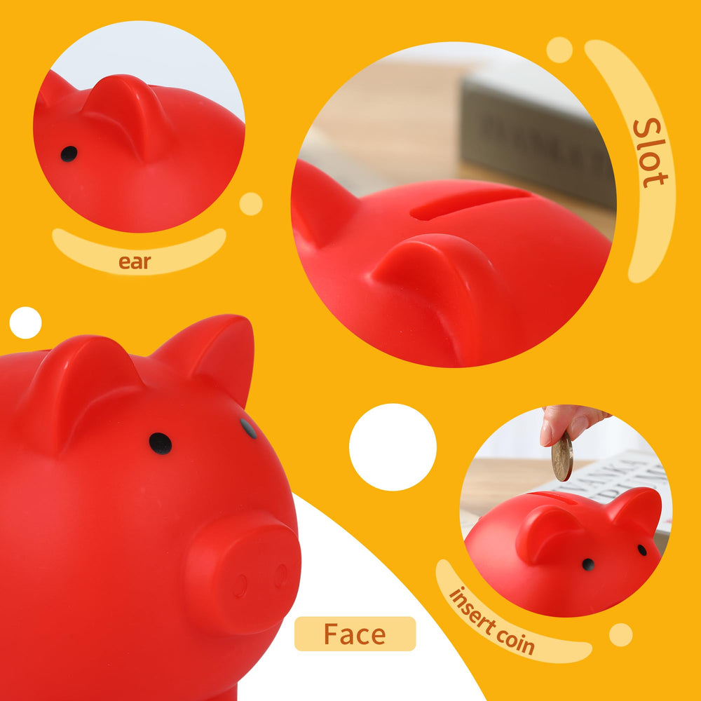 H&W piggy bank red top view focusing on coin slot entrance for quick deposits