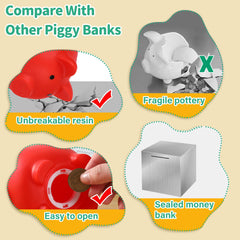H&W mini piggy bank red bottom plug showcasing secure coin retrieval when ready