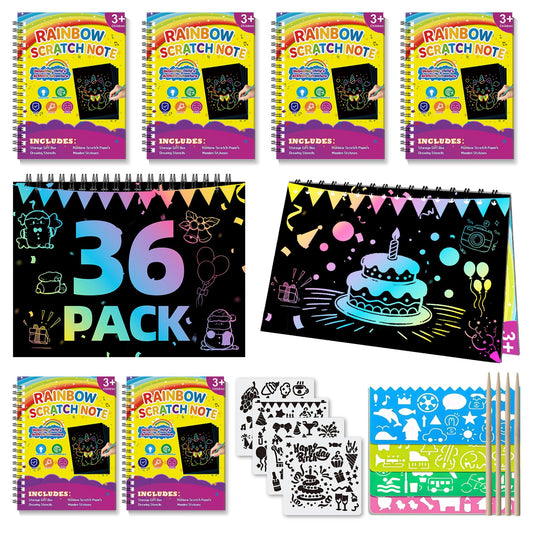 HXDOGSP scratch art notebook 36-pack reveals rainbow colors for creative play.