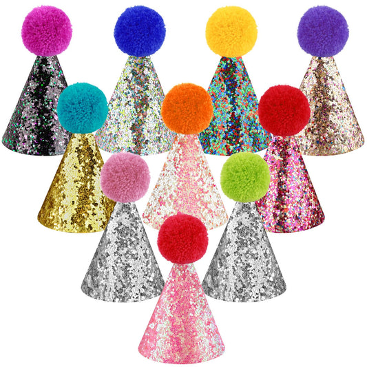 Hxezoc glitter mini hat closeup shows bright sequins for festive moments.