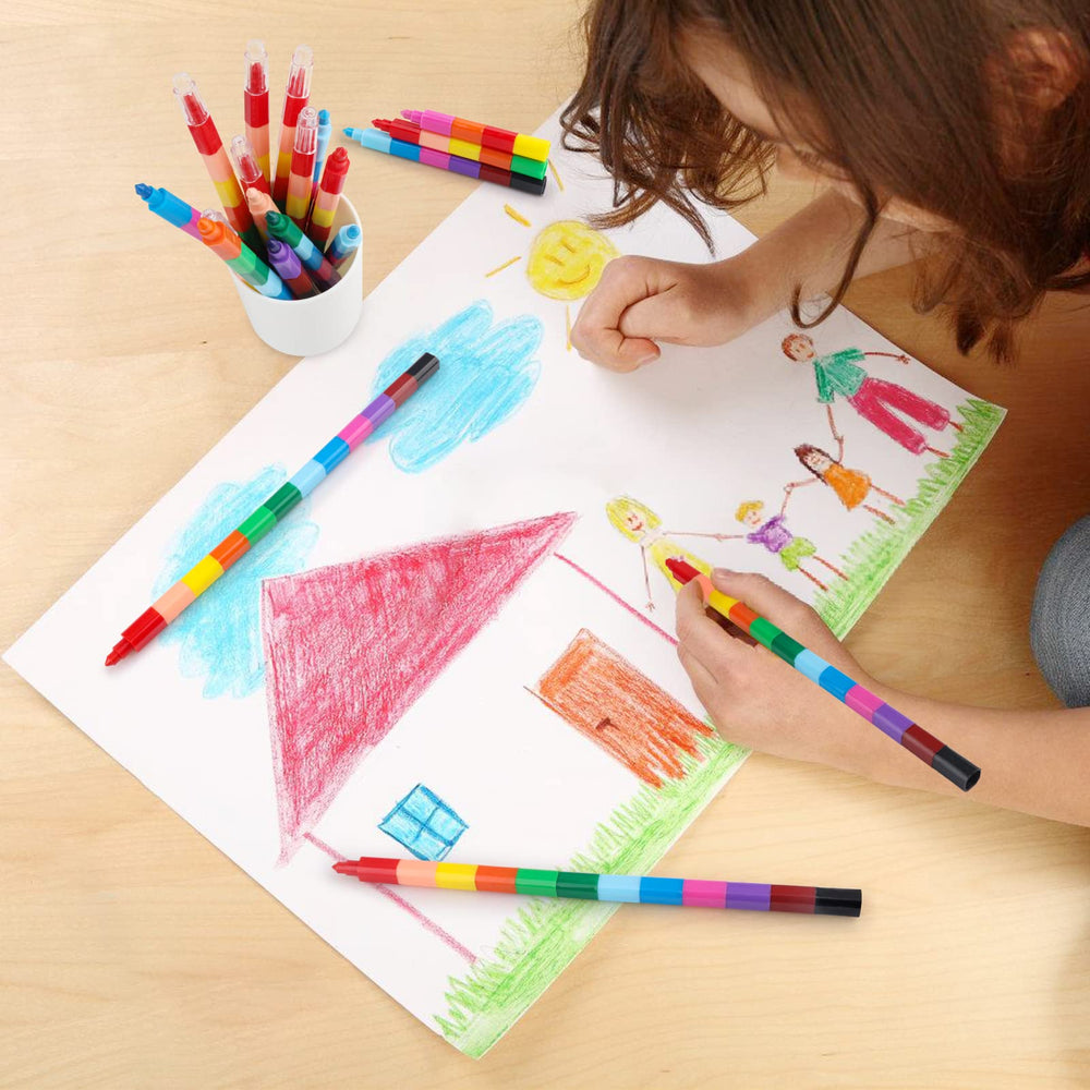 Hxezoc stacking crayons side-by-side colors offer bright palettes for daily crafts.