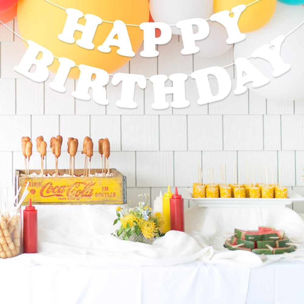 Hxezoc white coated-paper banner material highlights lightweight, durable decor.