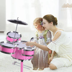 HXIA kids drum set pink drum sticks for easy striking practice.