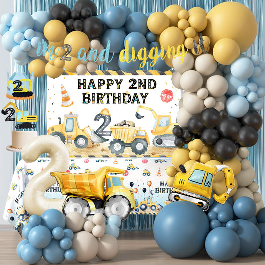 HYCSANBAO construction backdrop with a dump truck for a vibrant 2nd birthday snapshot