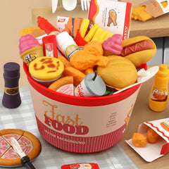 Hydeem organizer bin with mesh bag keeps play food neatly stored and portable.
