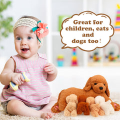 HyDren Nurturing Dog brown puppy, 5-inch plush, colorful tea party companion.