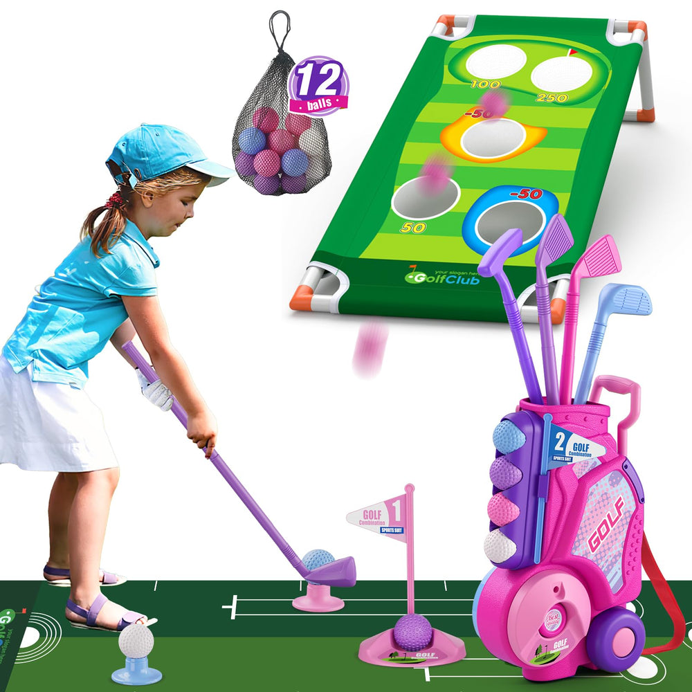 HYES 2-in-1 toddler golf set pink clubs for guided coordination practice.