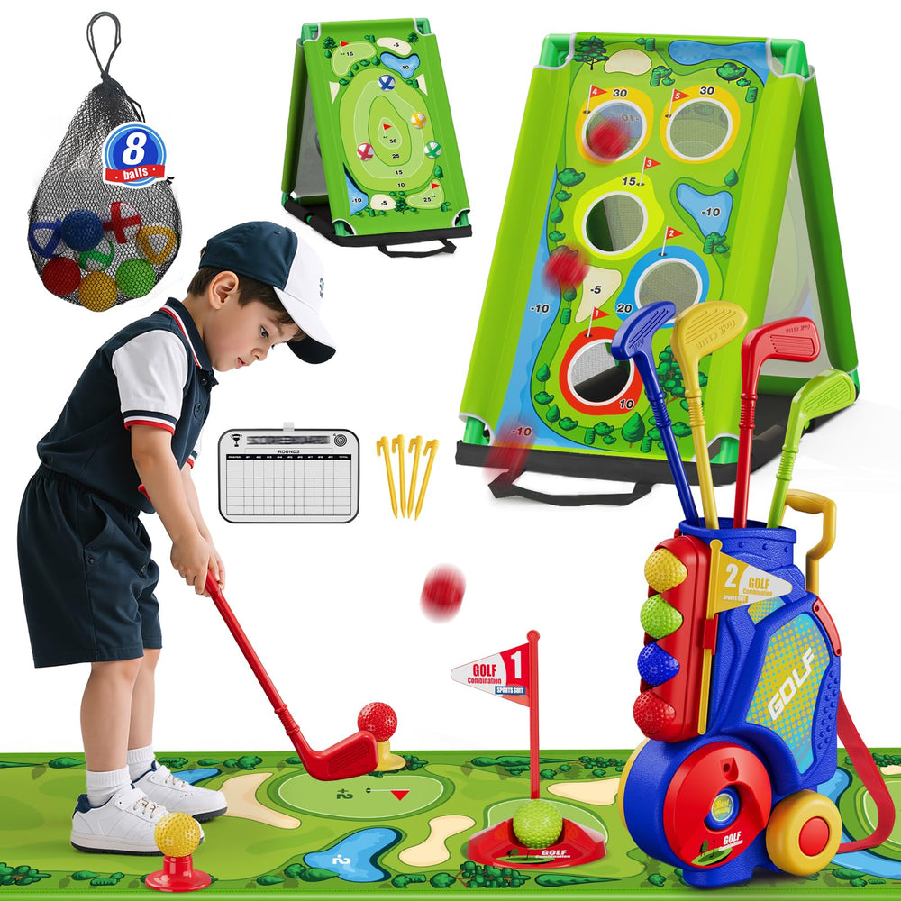 HYES 3 in 1 toddler golf set cart for easy storage and portability.