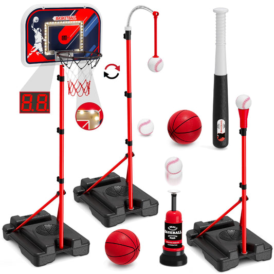 HYES 4-in-1 kids basketball hoop with adjustable height for growing players.