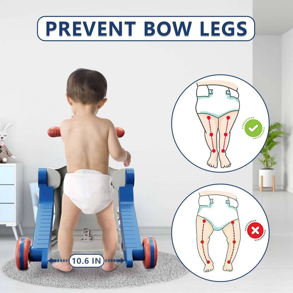 HYES blue walker with removable play panel offers versatile learning fun.