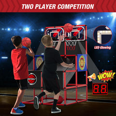 HYES arcade basketball action showing points and competitive play at home