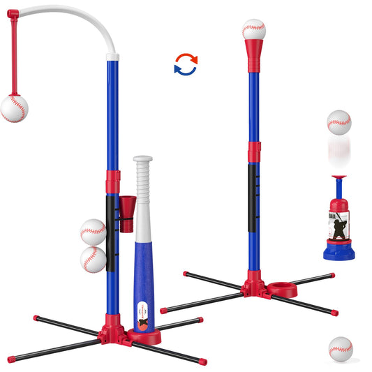 HYES blue hanging tee setup for kids' outdoor practice.