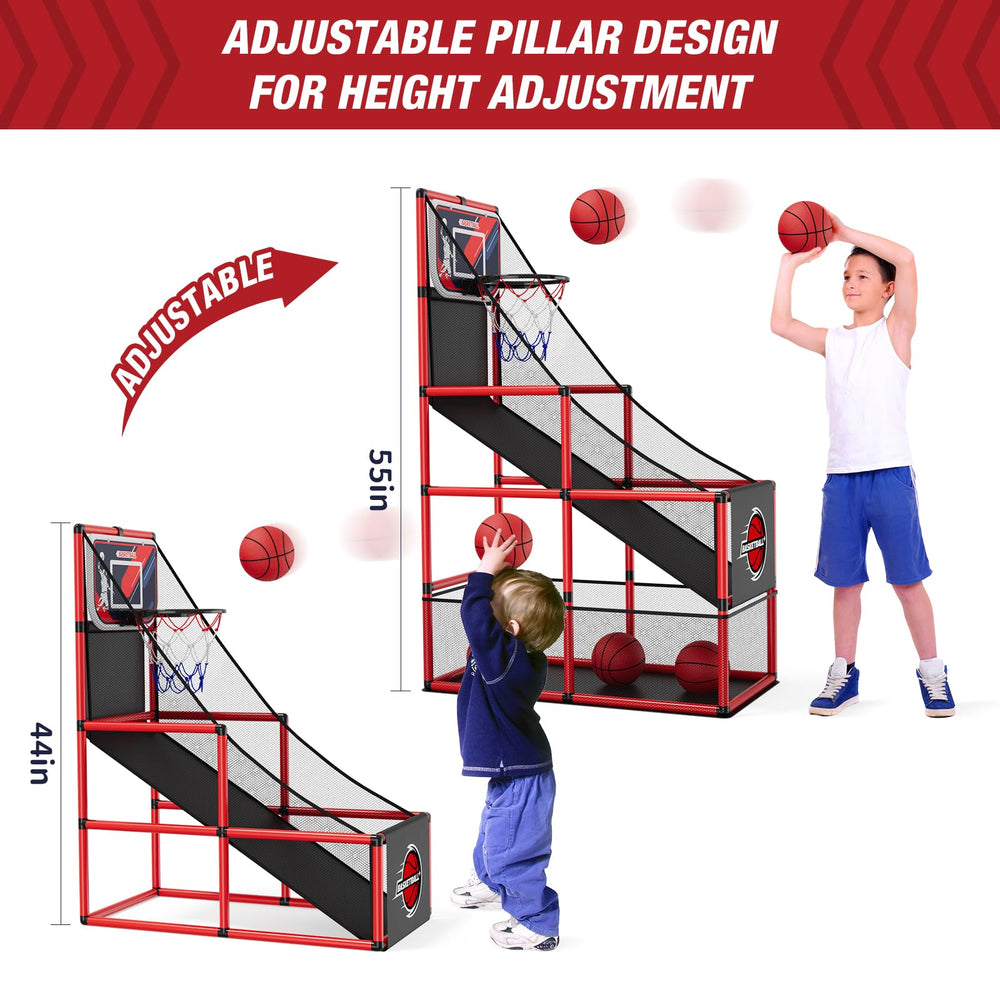 HYES arcade height adjustment feature for growing players.