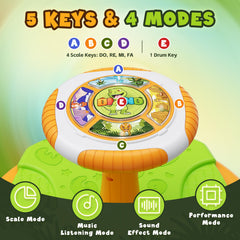HYES Dinosaur toy music modes help toddlers explore rhythm.
