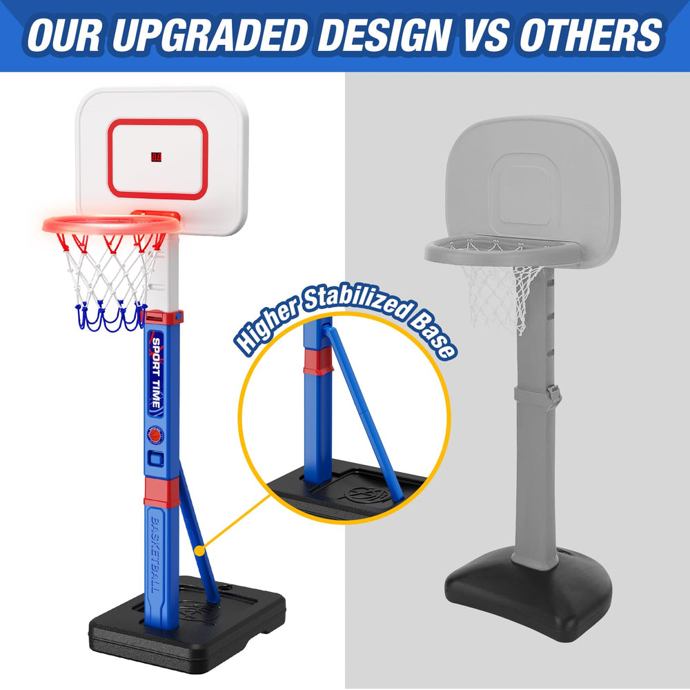 HYES height-adjustable hoop grows with your child from 45 to 55 inches.