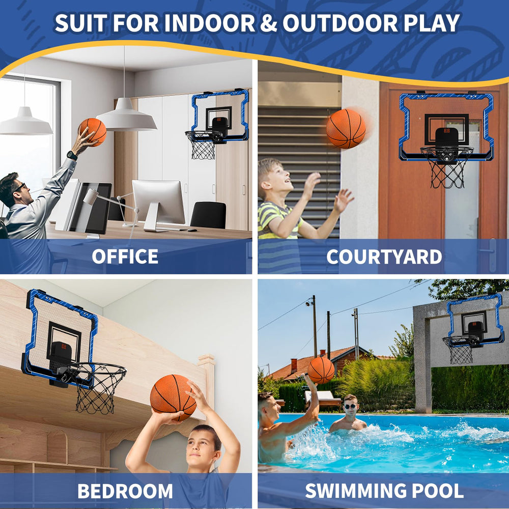 HYES mini hoop dunk rim: spring-loaded 60° angle for realistic play.