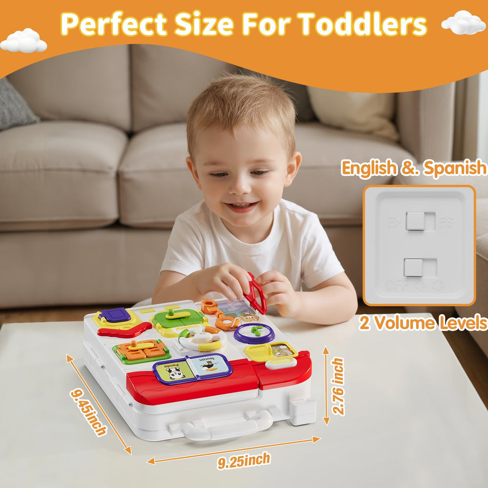 HYES Montessori Busy Board light-switch area sparks cause-and-effect play